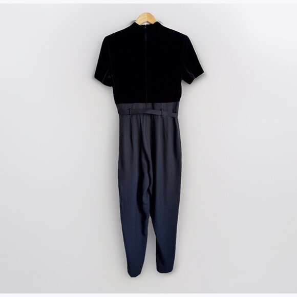Vintage J.S.J Women’s 12P Black Velvet Top Y2K Jumpsuit 90s 80s Evening Holiday - Picture 9 of 10